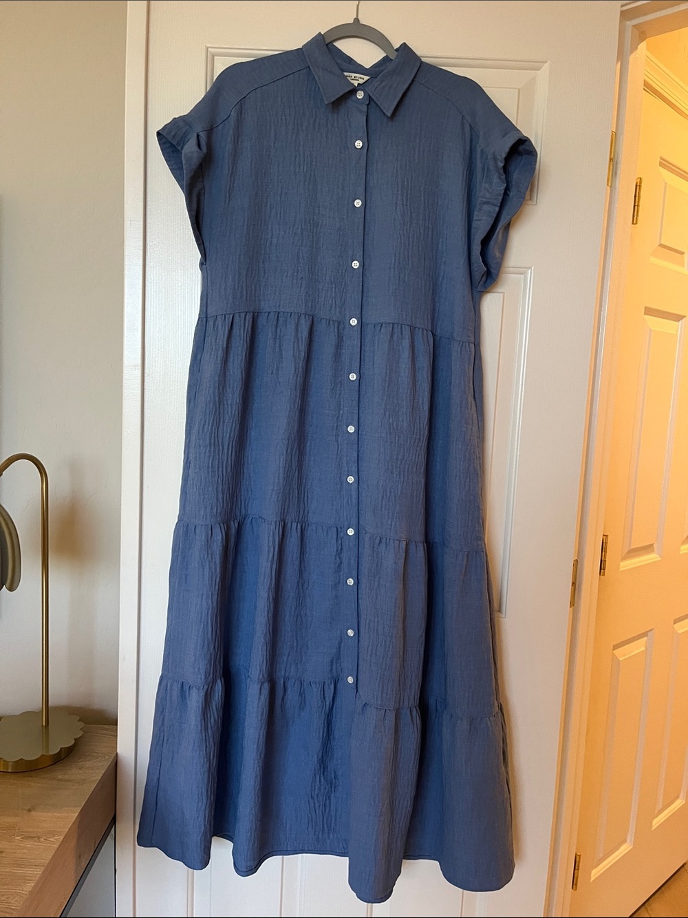 Max Studio Blue Button-Front Tiered Maxi Dress